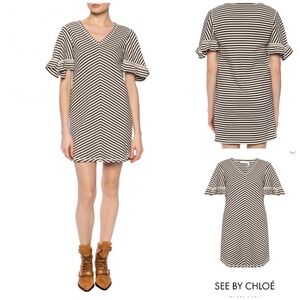 SEE By Chloe ruffle striped dress XS